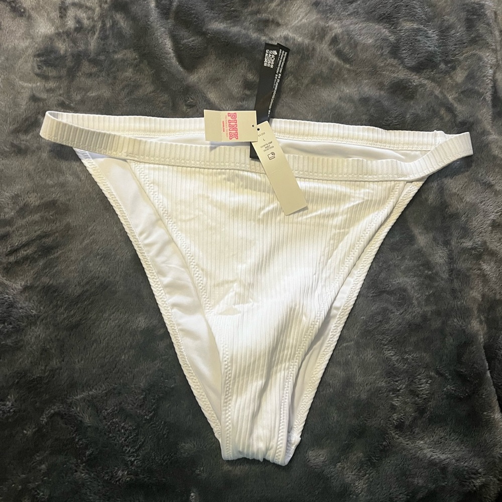NWT Victoria Secret PINK white ribbed bikini bottom size large